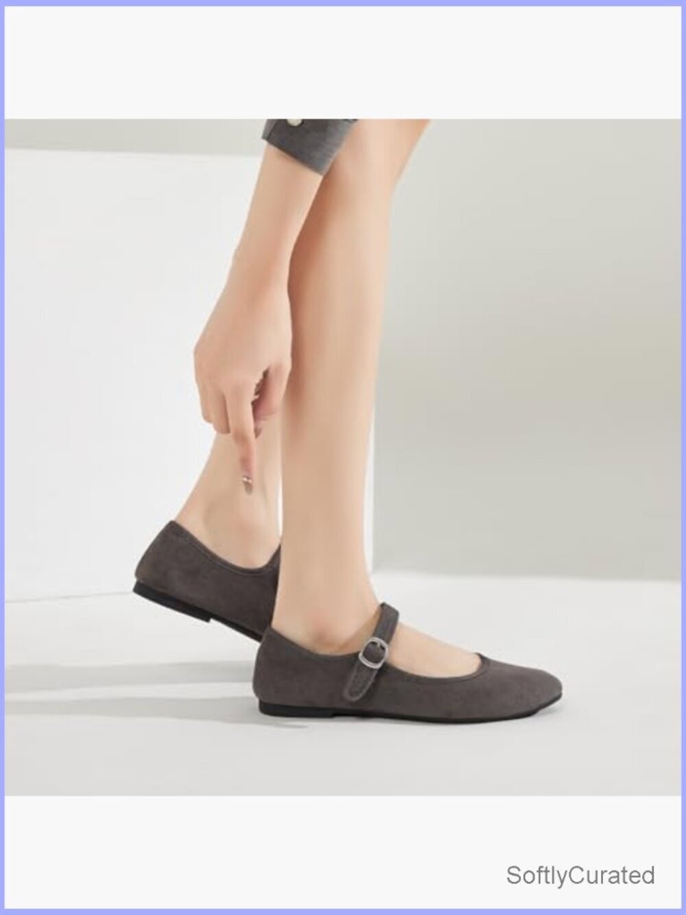 Faux Suede Mary Jane Flats with Adjustable Strap, Memory Foam Insole